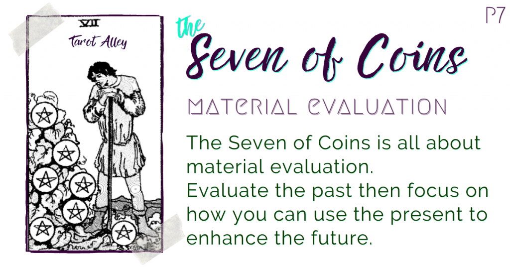 Intro: Seven of Coins Tarot Card Meaning - material evaluation